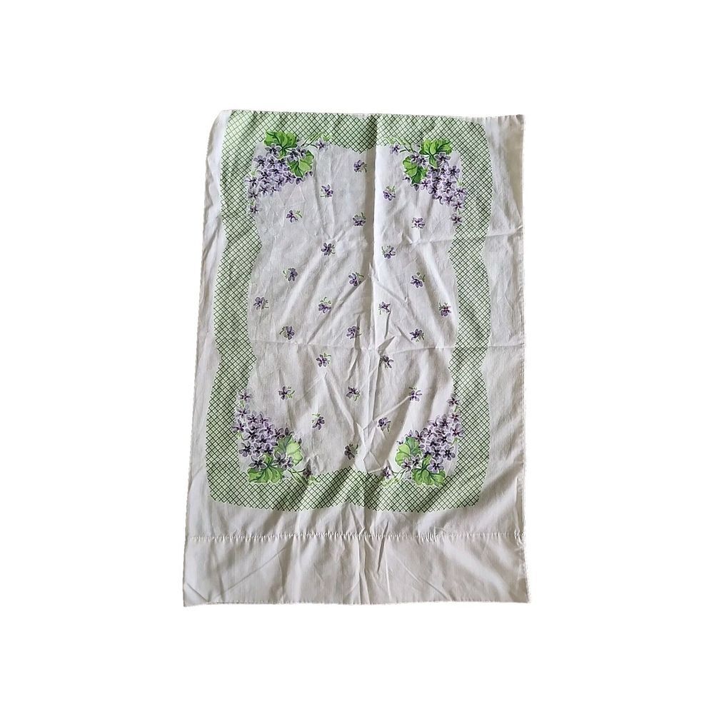 Vintage Fieldcrest Cotton Blend Standard Pillowcase Purple Violets Green Lattice